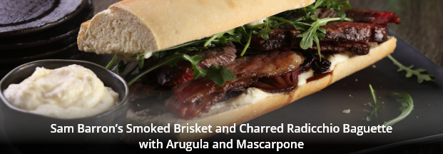 Sam Barron’s Smoked Brisket and Charred Radicchio Baguette with Arugula and Mascarpone