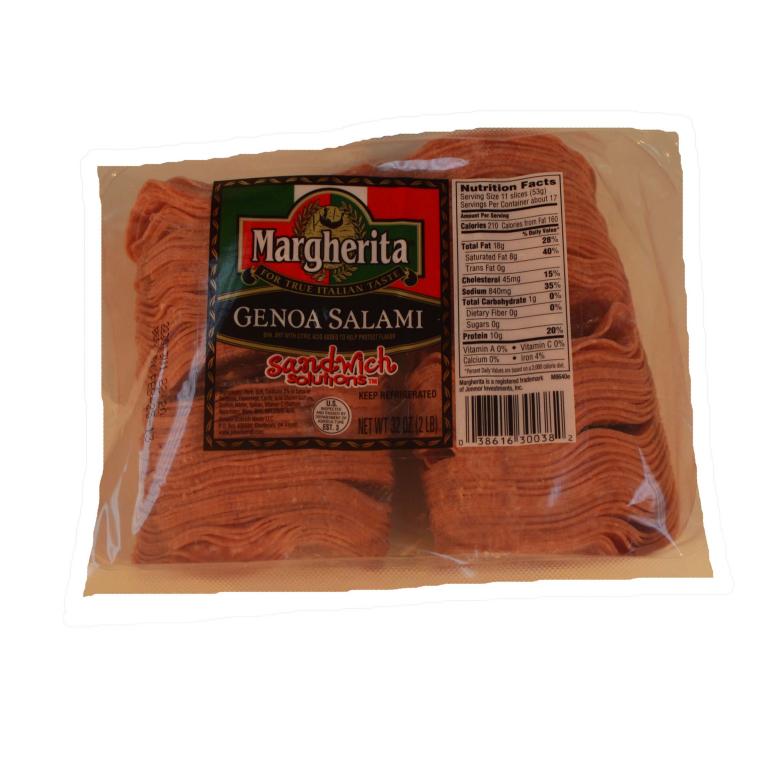 Margherita PreSliced Genoa Salami, 2 Pound Packages, 2 Packages per