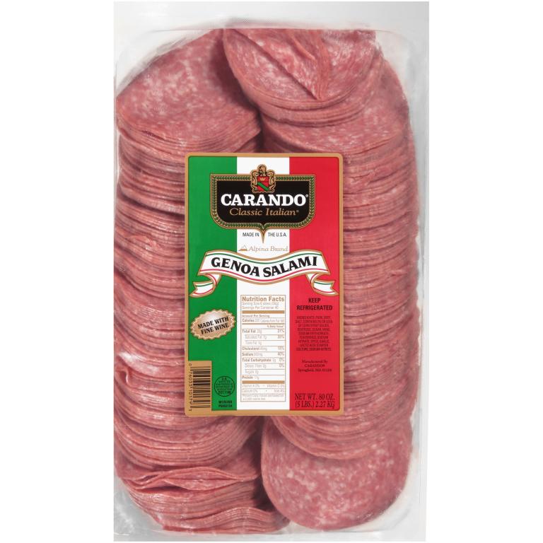 Sliced Alpina Genoa Salami, 64 Slices per Pound, 10 Pound Case