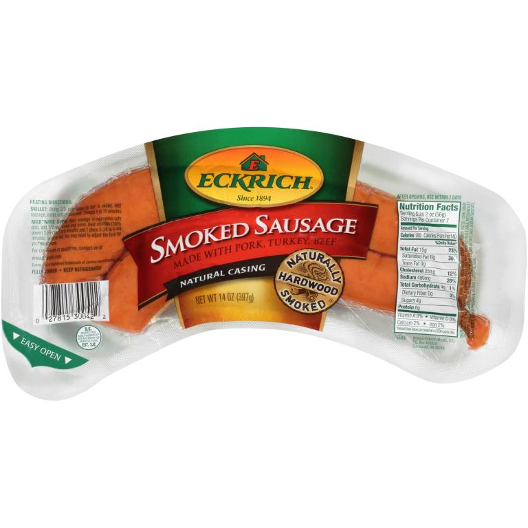 Eckrich Natural Casing Smoked Sausage, 14 oz Links, 12 Links per Case
