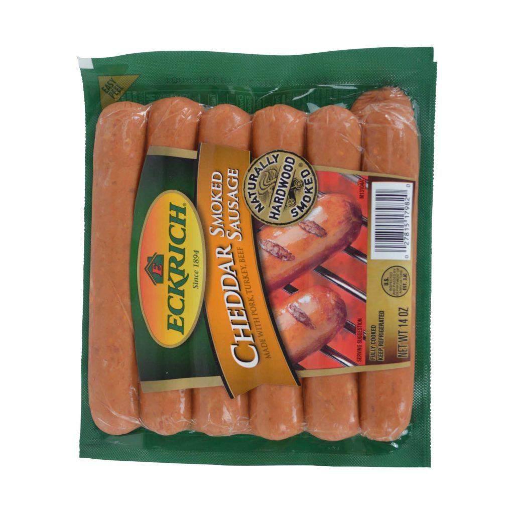 Eckrich Skinless Cheddar Smoked Sausage Links, 28 oz Sausages, 6