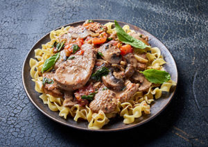 Pork Medallions with Mushrooms, Tomatoes and Basil