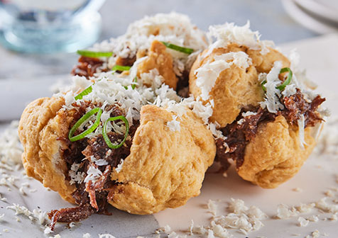 Pot Roast Beignets with Black Garlic Glaze and Horseradish